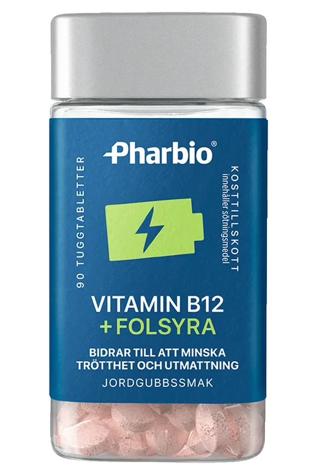 Pharbio B12 Folsyra tuggtabletter jordgubb sockerfri