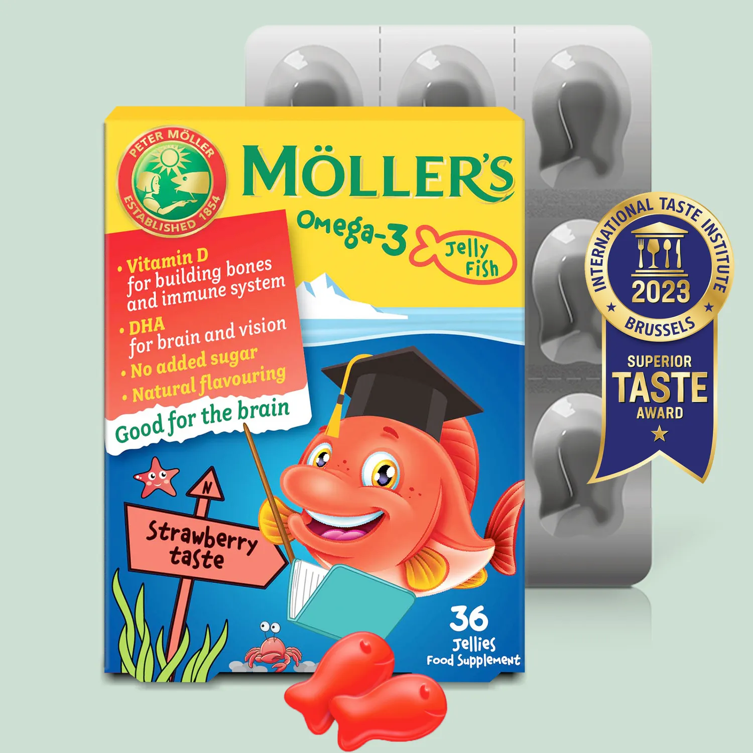Möller's Omega-3 Jelly Fish geléfiskar jordgubb