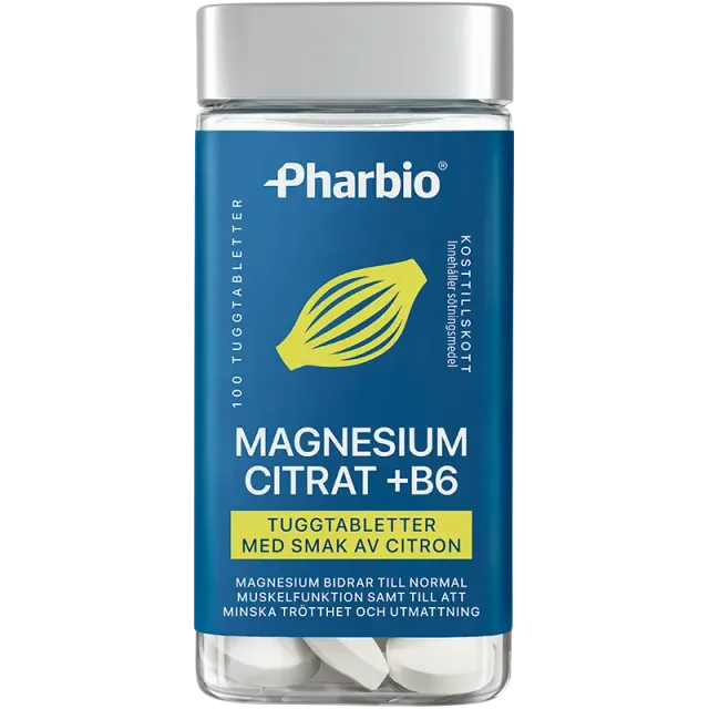 Pharbio Magnesiumcitrat B6 tuggtabletter muskler energi