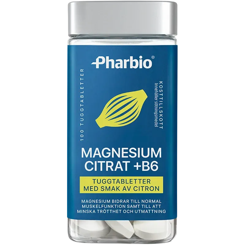 Pharbio Magnesiumcitrat B6 tuggtabletter muskler energi
