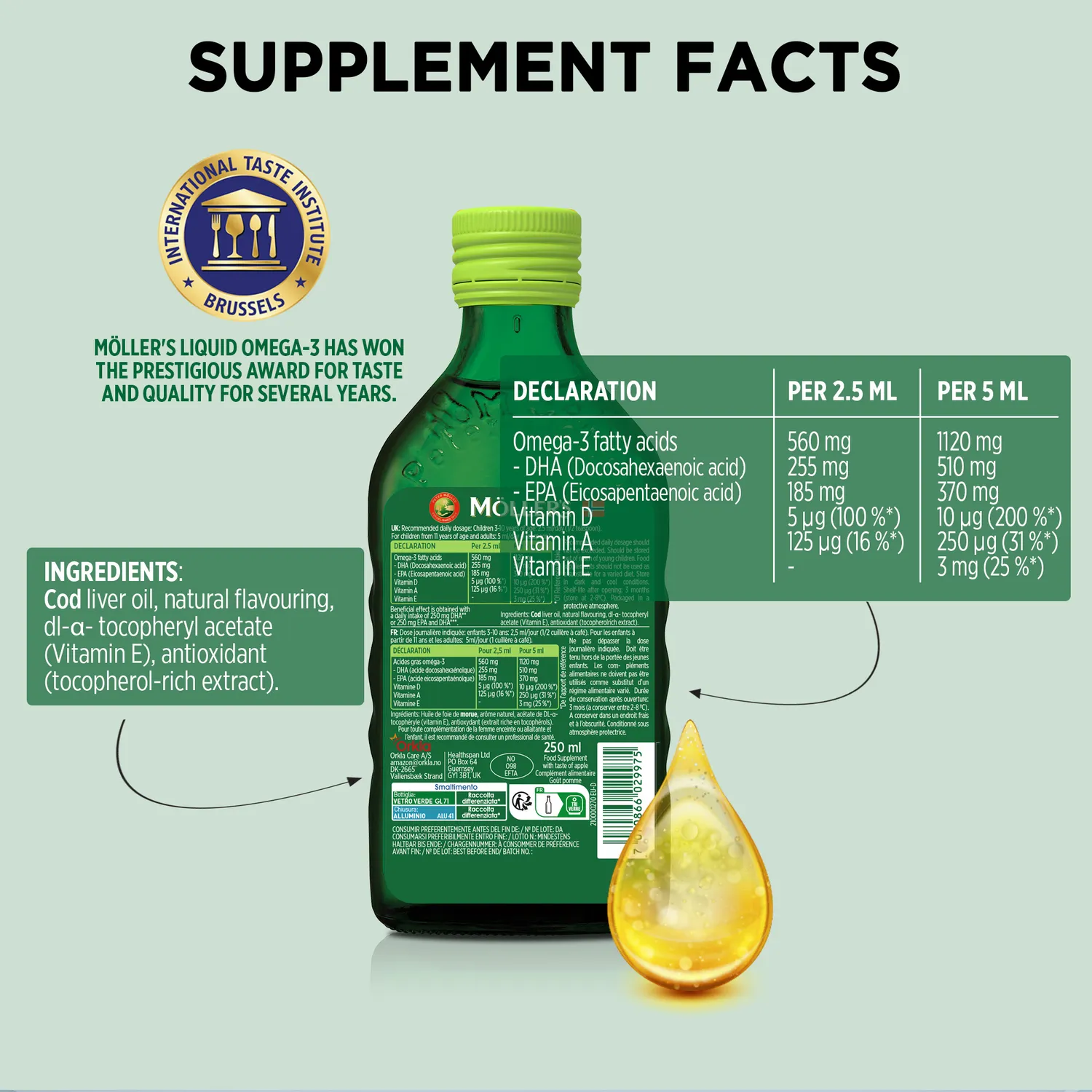 Möller's Torskleverolja äpple flytande omega-3